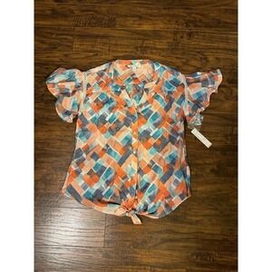 WOMENS ZAC & RACHEL BUTTON UP Ruffle Sleeves BLOUSE TOP SIZE S